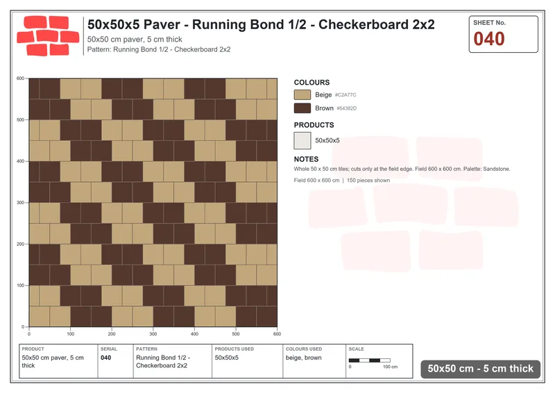 Interlock (Pasco) 50x50 cm · SQ55-40 · Running Bond 1/2 - Checkerboard 2x2 · Laying plan Interlock (Pasco) 50x50 cm · SQ55-40 · Running Bond 1/2 - Checkerboard 2x2 · Laying plan