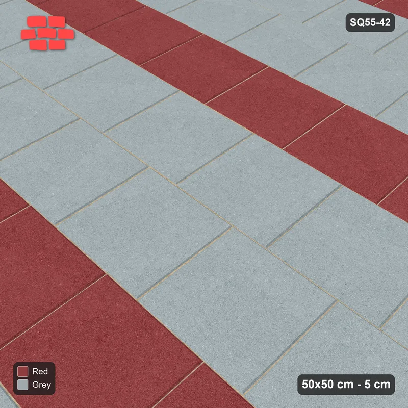Interlock (Pasco) 50x50 cm · SQ55-42 · Running Bond 1/3 - Course stripes - Kerb Frame · Side view Interlock (Pasco) 50x50 cm · SQ55-42 · Running Bond 1/3 - Course stripes - Kerb Frame · Side view