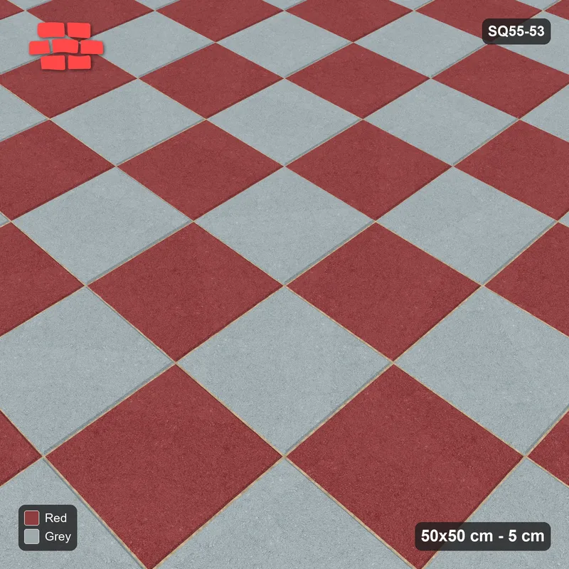 Interlock (Pasco) 50x50 cm · SQ55-53 · Stack Bond - Chess Board - Kerb Frame · Side view Interlock (Pasco) 50x50 cm · SQ55-53 · Stack Bond - Chess Board - Kerb Frame · Side view