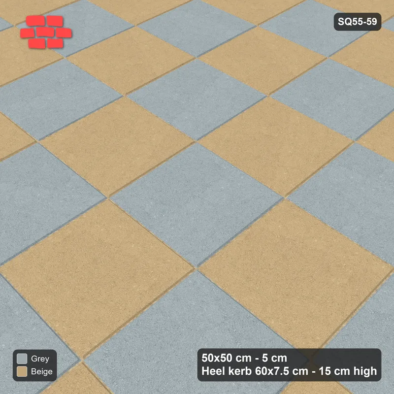 Interlock (Pasco) 50x50 cm · SQ55-59 · Stack Bond - Chess Board - Kerb Frame · Side view Interlock (Pasco) 50x50 cm · SQ55-59 · Stack Bond - Chess Board - Kerb Frame · Side view