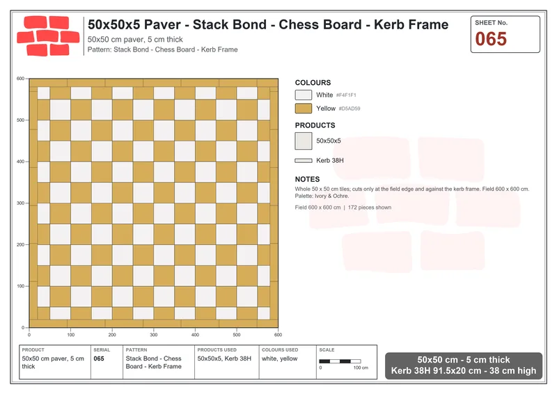 Interlock (Pasco) 50x50 cm · SQ55-65 · Stack Bond - Chess Board - Kerb Frame · Laying plan Interlock (Pasco) 50x50 cm · SQ55-65 · Stack Bond - Chess Board - Kerb Frame · Laying plan