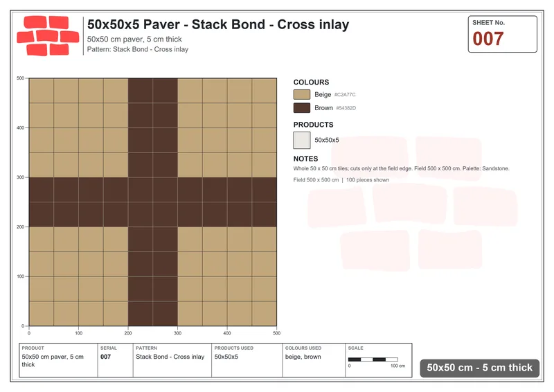 Interlock (Pasco) 50x50 cm · SQ55-7 · Stack Bond - Cross inlay · Laying plan Interlock (Pasco) 50x50 cm · SQ55-7 · Stack Bond - Cross inlay · Laying plan