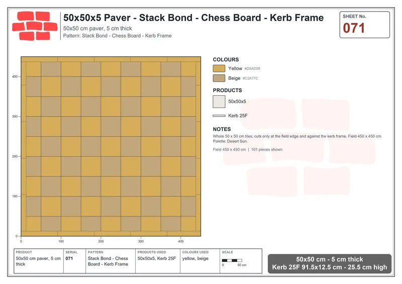 Interlock (Pasco) 50x50 cm · SQ55-71 · Stack Bond - Chess Board - Kerb Frame · Laying plan Interlock (Pasco) 50x50 cm · SQ55-71 · Stack Bond - Chess Board - Kerb Frame · Laying plan