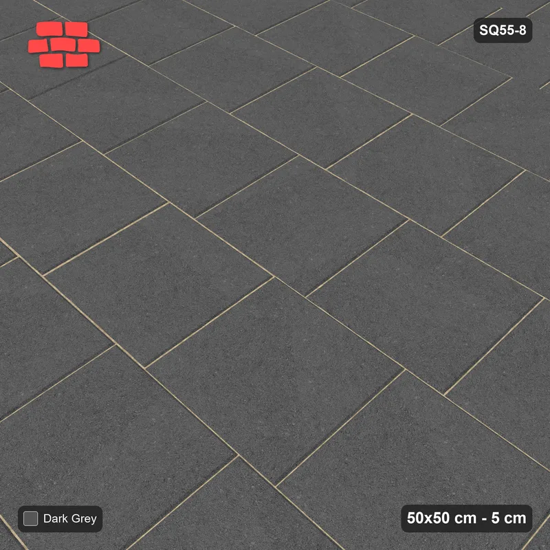 Interlock (Pasco) 50x50 cm · SQ55-8 · Running Bond 1/4 - Single colour - Kerb Frame · Side view Interlock (Pasco) 50x50 cm · SQ55-8 · Running Bond 1/4 - Single colour - Kerb Frame · Side view