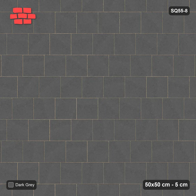 Interlock (Pasco) 50x50 cm · SQ55-8 · Running Bond 1/4 - Single colour - Kerb Frame · Top view Interlock (Pasco) 50x50 cm · SQ55-8 · Running Bond 1/4 - Single colour - Kerb Frame · Top view