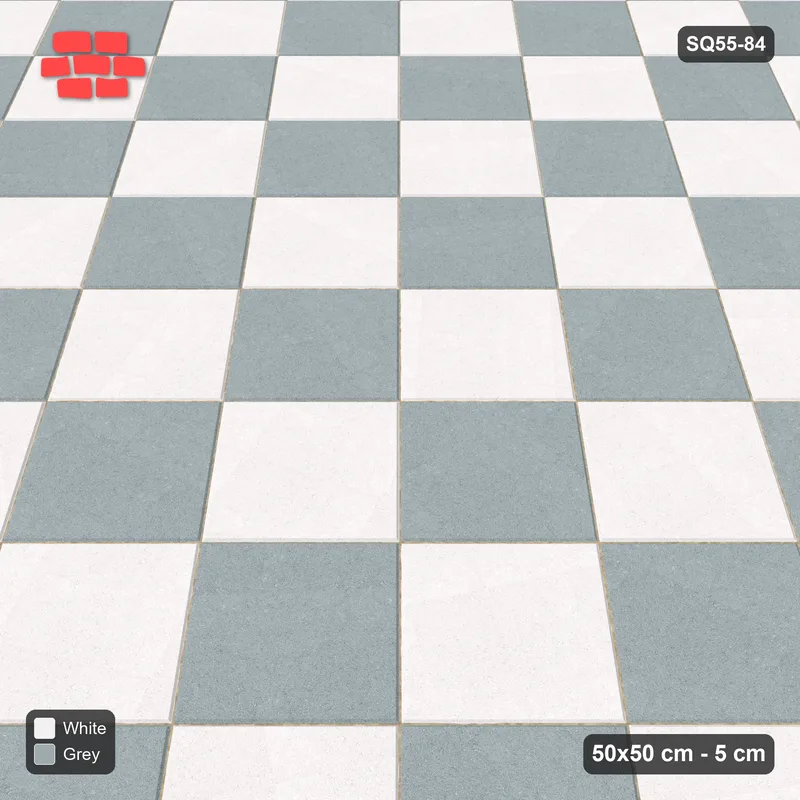 Interlock (Pasco) 50x50 cm · SQ55-84 · 45 Degree Stack - Chess Board - Kerb Frame · Side view Interlock (Pasco) 50x50 cm · SQ55-84 · 45 Degree Stack - Chess Board - Kerb Frame · Side view