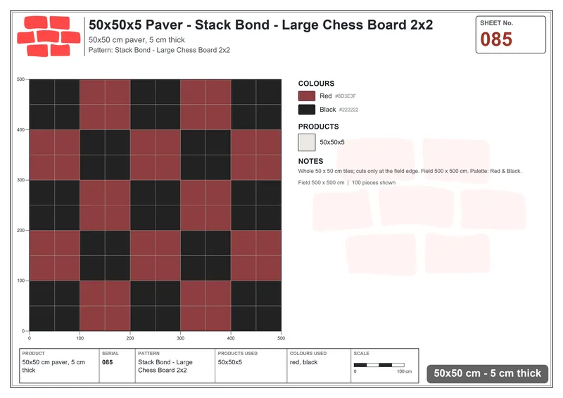 Interlock (Pasco) 50x50 cm · SQ55-85 · Stack Bond - Large Chess Board 2x2 · Laying plan Interlock (Pasco) 50x50 cm · SQ55-85 · Stack Bond - Large Chess Board 2x2 · Laying plan