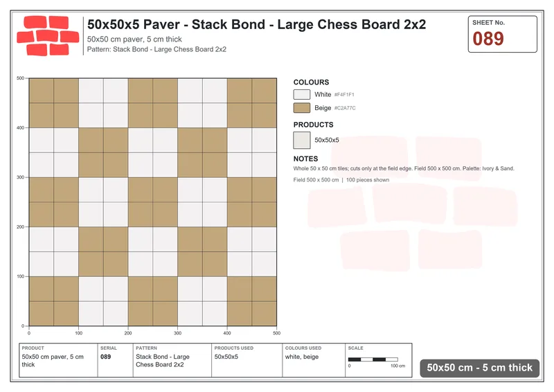 Interlock (Pasco) 50x50 cm · SQ55-89 · Stack Bond - Large Chess Board 2x2 · Laying plan Interlock (Pasco) 50x50 cm · SQ55-89 · Stack Bond - Large Chess Board 2x2 · Laying plan