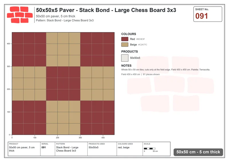 Interlock (Pasco) 50x50 cm · SQ55-91 · Stack Bond - Large Chess Board 3x3 · Laying plan Interlock (Pasco) 50x50 cm · SQ55-91 · Stack Bond - Large Chess Board 3x3 · Laying plan