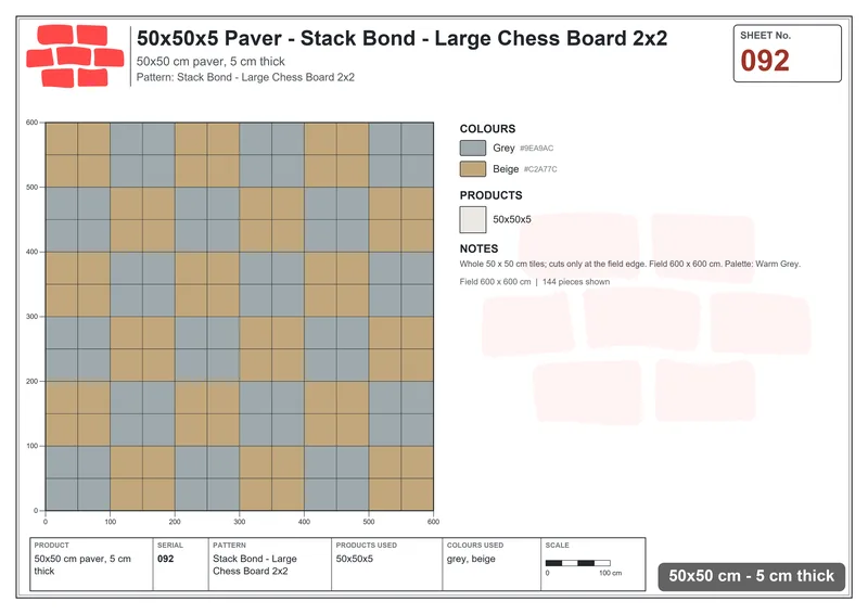 Interlock (Pasco) 50x50 cm · SQ55-92 · Stack Bond - Large Chess Board 2x2 · Laying plan Interlock (Pasco) 50x50 cm · SQ55-92 · Stack Bond - Large Chess Board 2x2 · Laying plan