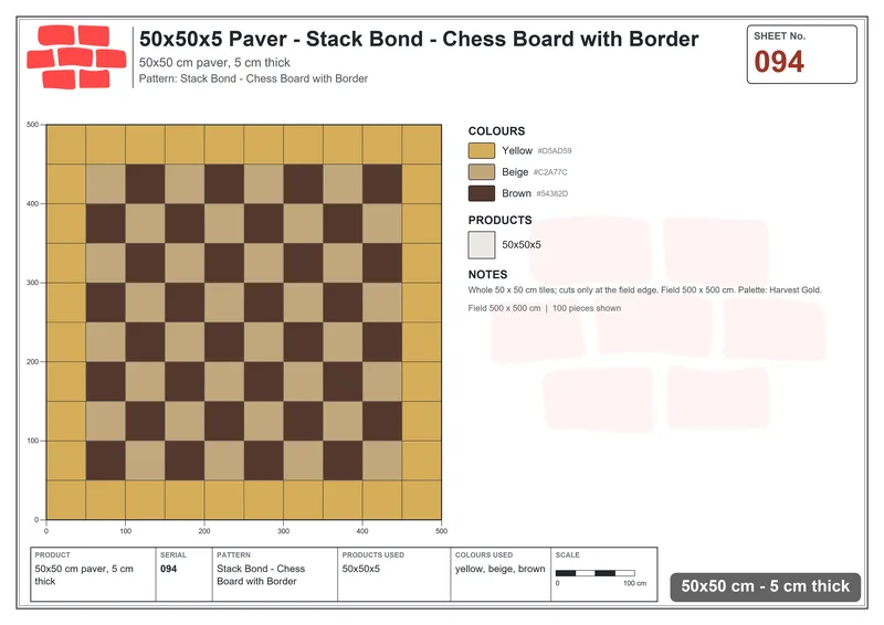 Interlock (Pasco) 50x50 cm · SQ55-94 · Stack Bond - Chess Board with Border · Laying plan Interlock (Pasco) 50x50 cm · SQ55-94 · Stack Bond - Chess Board with Border · Laying plan