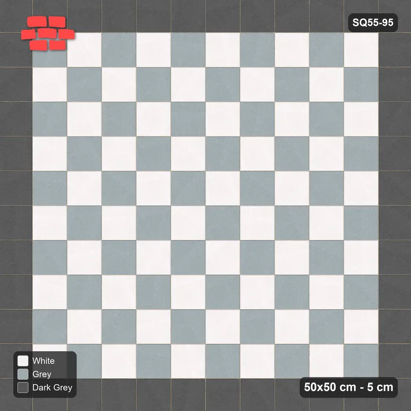 Interlock (Pasco) 50x50 cm · SQ55-95 · Stack Bond - Chess Board with Border · Top view Interlock (Pasco) 50x50 cm · SQ55-95 · Stack Bond - Chess Board with Border · Top view