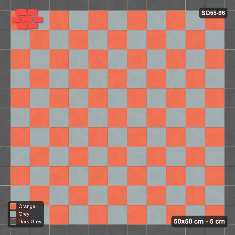 Interlock (Pasco) 50x50 cm · SQ55-96 · Stack Bond - Chess Board with Border - Kerb Frame · Top view Interlock (Pasco) 50x50 cm · SQ55-96 · Stack Bond - Chess Board with Border - Kerb Frame · Top view