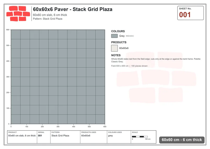 Interlock (Pasco) 60x60 cm · SQ66-1 · Stack Grid Plaza · Laying plan Interlock (Pasco) 60x60 cm · SQ66-1 · Stack Grid Plaza · Laying plan