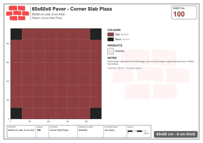 Interlock (Pasco) 60x60 cm · SQ66-100 · Four Quadrant Field · Laying plan Interlock (Pasco) 60x60 cm · SQ66-100 · Four Quadrant Field · Laying plan