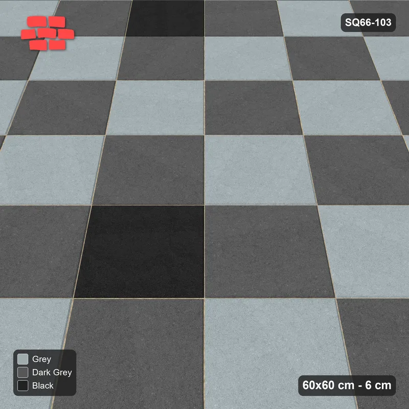 Interlock (Pasco) 60x60 cm · SQ66-103 · Diagonal with Checker with Corner Dots · Side view Interlock (Pasco) 60x60 cm · SQ66-103 · Diagonal with Checker with Corner Dots · Side view