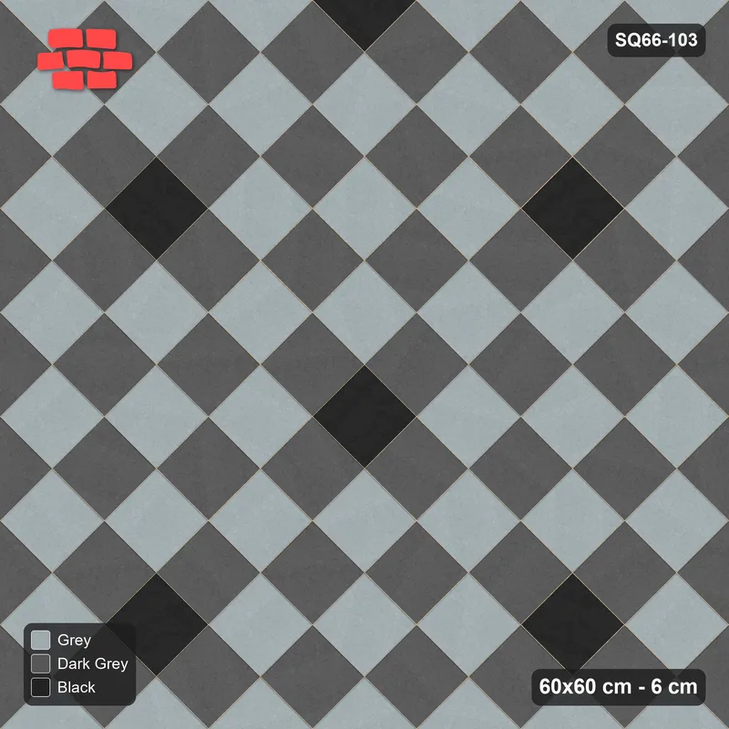 Interlock (Pasco) 60x60 cm · SQ66-103 · Diagonal with Checker with Corner Dots · Top view Interlock (Pasco) 60x60 cm · SQ66-103 · Diagonal with Checker with Corner Dots · Top view