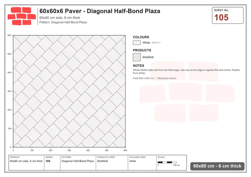 Interlock (Pasco) 60x60 cm · SQ66-105 · Diagonal X Cross Plaza · Laying plan Interlock (Pasco) 60x60 cm · SQ66-105 · Diagonal X Cross Plaza · Laying plan