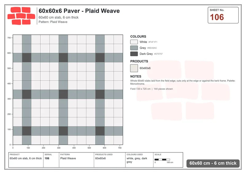 Interlock (Pasco) 60x60 cm · SQ66-106 · Grid Lines with Crossing Dots · Laying plan Interlock (Pasco) 60x60 cm · SQ66-106 · Grid Lines with Crossing Dots · Laying plan