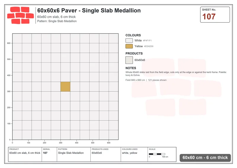 Interlock (Pasco) 60x60 cm · SQ66-107 · Vertical Third-Bond with Accent Course Every Third · Laying plan Interlock (Pasco) 60x60 cm · SQ66-107 · Vertical Third-Bond with Accent Course Every Third · Laying plan