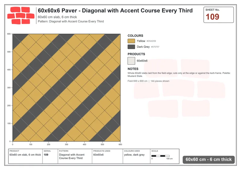 Interlock (Pasco) 60x60 cm · SQ66-109 · Diagonal with Accent Column Every Third · Laying plan Interlock (Pasco) 60x60 cm · SQ66-109 · Diagonal with Accent Column Every Third · Laying plan