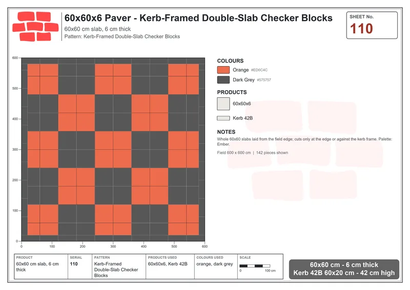 Interlock (Pasco) 60x60 cm · SQ66-110 · Kerb-Framed Double-Slab Checker Blocks · Laying plan Interlock (Pasco) 60x60 cm · SQ66-110 · Kerb-Framed Double-Slab Checker Blocks · Laying plan