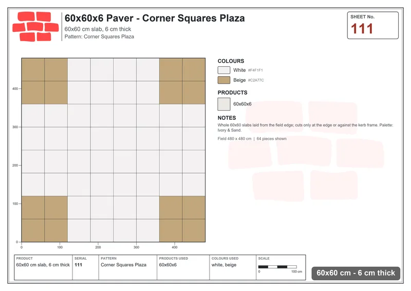Interlock (Pasco) 60x60 cm · SQ66-111 · Corner Slab Plaza · Laying plan Interlock (Pasco) 60x60 cm · SQ66-111 · Corner Slab Plaza · Laying plan