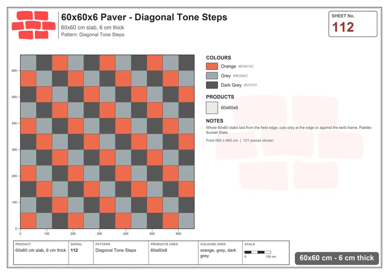 Interlock (Pasco) 60x60 cm · SQ66-112 · Diagonal Tone Steps · Laying plan Interlock (Pasco) 60x60 cm · SQ66-112 · Diagonal Tone Steps · Laying plan