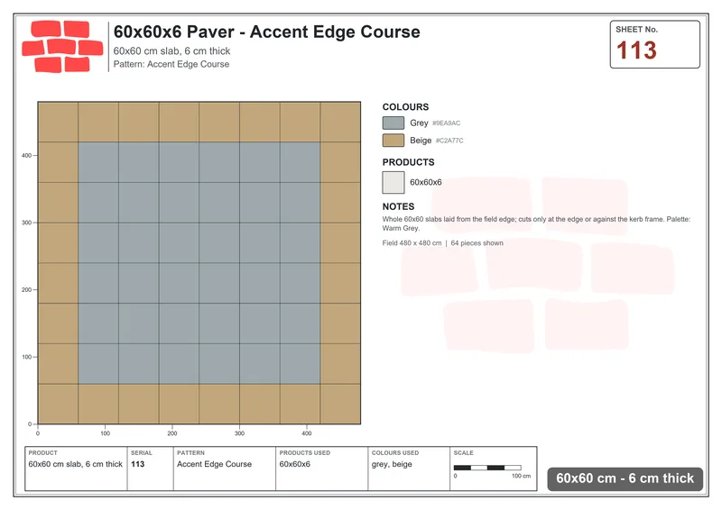 Interlock (Pasco) 60x60 cm · SQ66-113 · Accent Edge Course · Laying plan Interlock (Pasco) 60x60 cm · SQ66-113 · Accent Edge Course · Laying plan