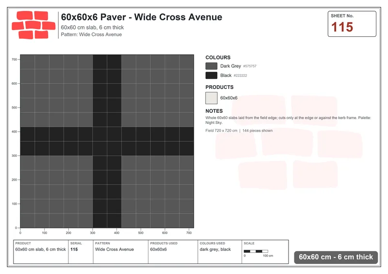 Interlock (Pasco) 60x60 cm · SQ66-115 · Wide Cross Avenue · Laying plan Interlock (Pasco) 60x60 cm · SQ66-115 · Wide Cross Avenue · Laying plan