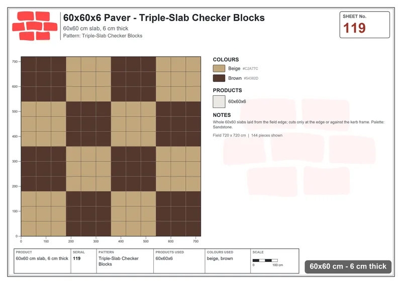 Interlock (Pasco) 60x60 cm · SQ66-119 · Third-Bond with Tri-Tone Course Stripes · Laying plan Interlock (Pasco) 60x60 cm · SQ66-119 · Third-Bond with Tri-Tone Course Stripes · Laying plan