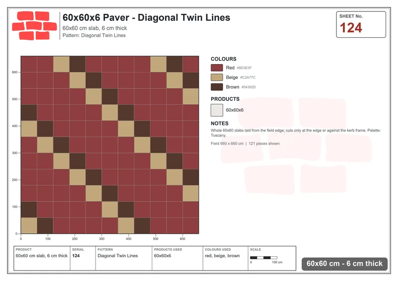 Interlock (Pasco) 60x60 cm · SQ66-124 · Diagonal with Dotted Grid · Laying plan Interlock (Pasco) 60x60 cm · SQ66-124 · Diagonal with Dotted Grid · Laying plan