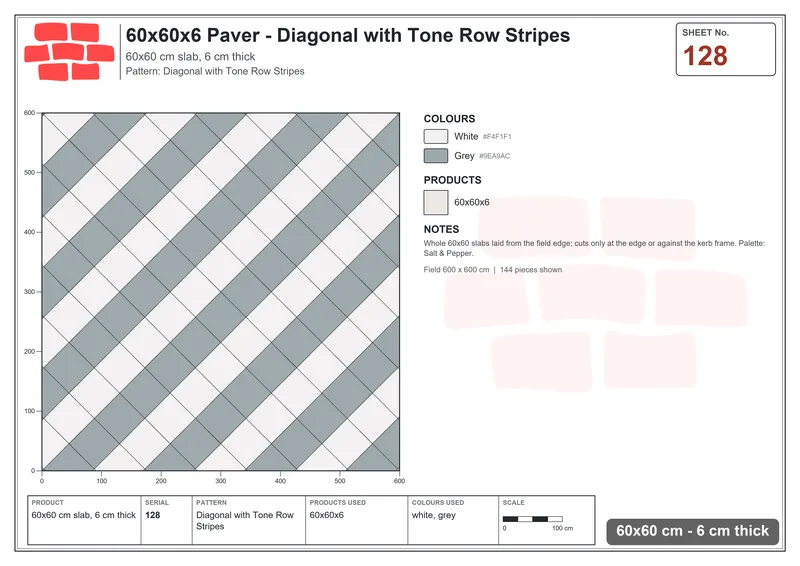 Interlock (Pasco) 60x60 cm · SQ66-128 · Diagonal with Tone Column Stripes · Laying plan Interlock (Pasco) 60x60 cm · SQ66-128 · Diagonal with Tone Column Stripes · Laying plan