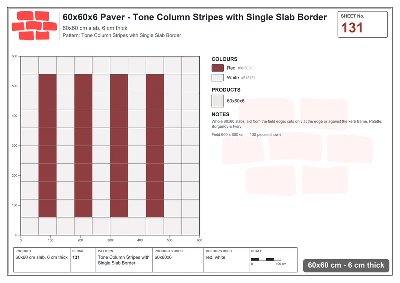 Interlock (Pasco) 60x60 cm · SQ66-131 · Tone Column Stripes with Single Slab Border · Laying plan Interlock (Pasco) 60x60 cm · SQ66-131 · Tone Column Stripes with Single Slab Border · Laying plan