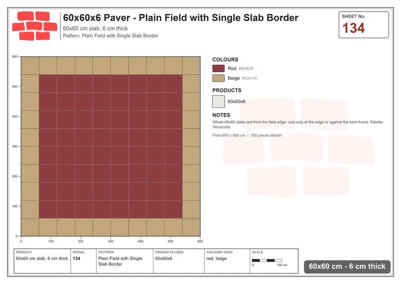 Interlock (Pasco) 60x60 cm · SQ66-134 · Plain Field with Single Slab Border · Laying plan Interlock (Pasco) 60x60 cm · SQ66-134 · Plain Field with Single Slab Border · Laying plan
