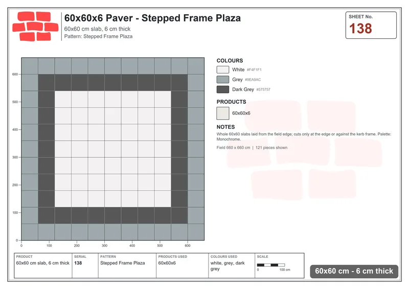 Interlock (Pasco) 60x60 cm · SQ66-138 · Stepped Frame Plaza · Laying plan Interlock (Pasco) 60x60 cm · SQ66-138 · Stepped Frame Plaza · Laying plan