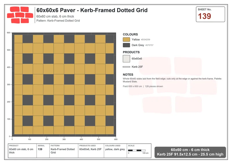 Interlock (Pasco) 60x60 cm · SQ66-139 · Kerb-Framed Dotted Grid · Laying plan Interlock (Pasco) 60x60 cm · SQ66-139 · Kerb-Framed Dotted Grid · Laying plan