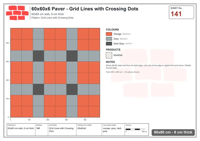 Interlock (Pasco) 60x60 cm · SQ66-141 · Two-Slab Centre Band · Laying plan Interlock (Pasco) 60x60 cm · SQ66-141 · Two-Slab Centre Band · Laying plan