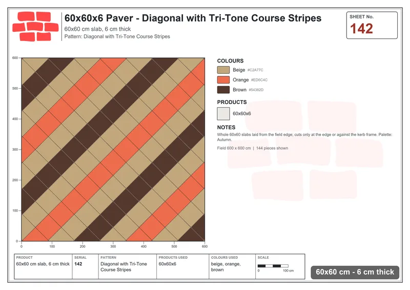 Interlock (Pasco) 60x60 cm · SQ66-142 · Third-Bond with Twin Feature Bands · Laying plan Interlock (Pasco) 60x60 cm · SQ66-142 · Third-Bond with Twin Feature Bands · Laying plan