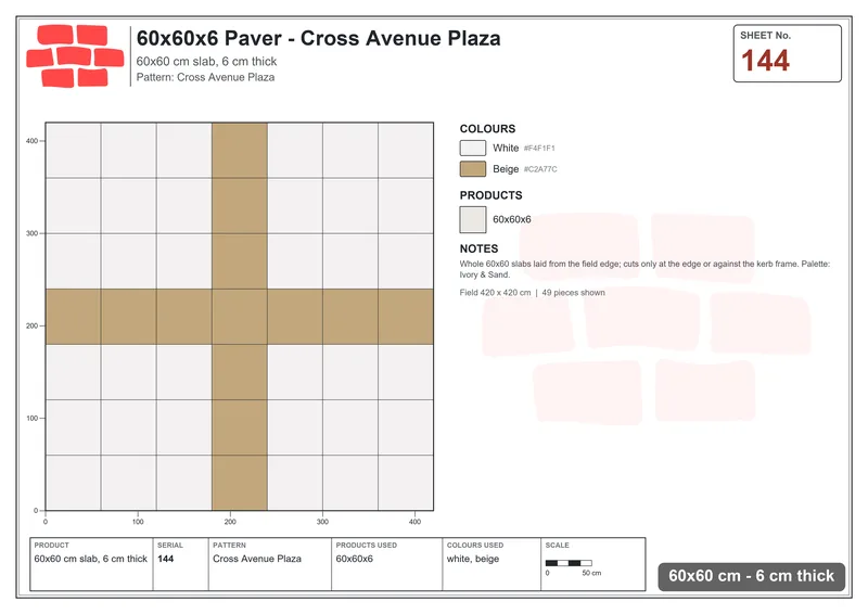 Interlock (Pasco) 60x60 cm · SQ66-144 · Half-Bond with Tonal Row Gradient · Laying plan Interlock (Pasco) 60x60 cm · SQ66-144 · Half-Bond with Tonal Row Gradient · Laying plan