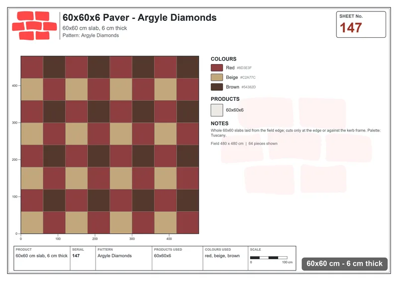 Interlock (Pasco) 60x60 cm · SQ66-147 · Argyle Diamonds · Laying plan Interlock (Pasco) 60x60 cm · SQ66-147 · Argyle Diamonds · Laying plan