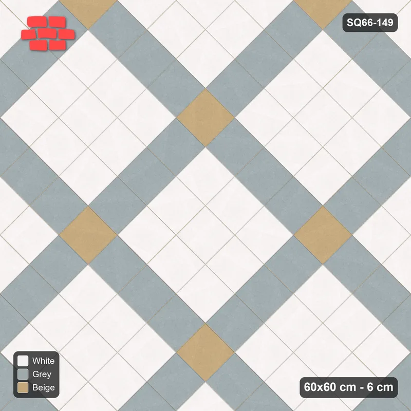 Interlock (Pasco) 60x60 cm · SQ66-149 · Diagonal with Wide Grid Lines with Dots · Top view Interlock (Pasco) 60x60 cm · SQ66-149 · Diagonal with Wide Grid Lines with Dots · Top view