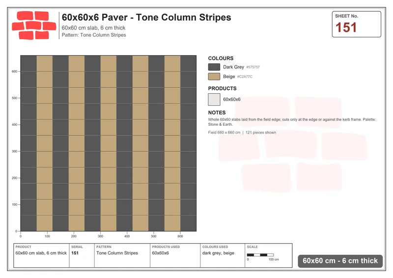 Interlock (Pasco) 60x60 cm · SQ66-151 · Tonal Row Gradient · Laying plan Interlock (Pasco) 60x60 cm · SQ66-151 · Tonal Row Gradient · Laying plan