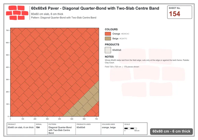 Interlock (Pasco) 60x60 cm · SQ66-154 · Diagonal with Accent Slab Rows · Laying plan Interlock (Pasco) 60x60 cm · SQ66-154 · Diagonal with Accent Slab Rows · Laying plan