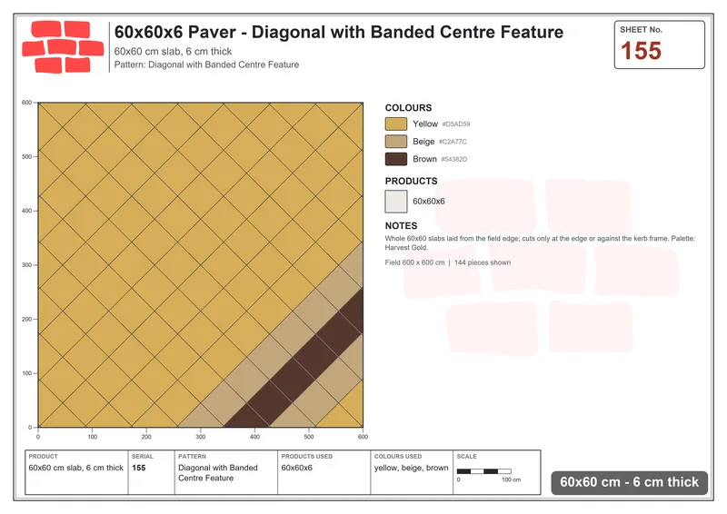 Interlock (Pasco) 60x60 cm · SQ66-155 · Paired Accent Courses · Laying plan Interlock (Pasco) 60x60 cm · SQ66-155 · Paired Accent Courses · Laying plan