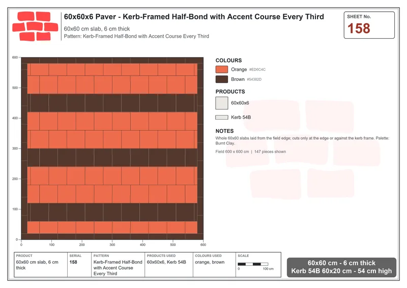Interlock (Pasco) 60x60 cm · SQ66-158 · Kerb-Framed Half-Bond with Accent Course Every Third · Laying plan Interlock (Pasco) 60x60 cm · SQ66-158 · Kerb-Framed Half-Bond with Accent Course Every Third · Laying plan