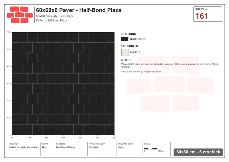 Interlock (Pasco) 60x60 cm · SQ66-161 · Vertical Half-Bond Plaza · Laying plan Interlock (Pasco) 60x60 cm · SQ66-161 · Vertical Half-Bond Plaza · Laying plan