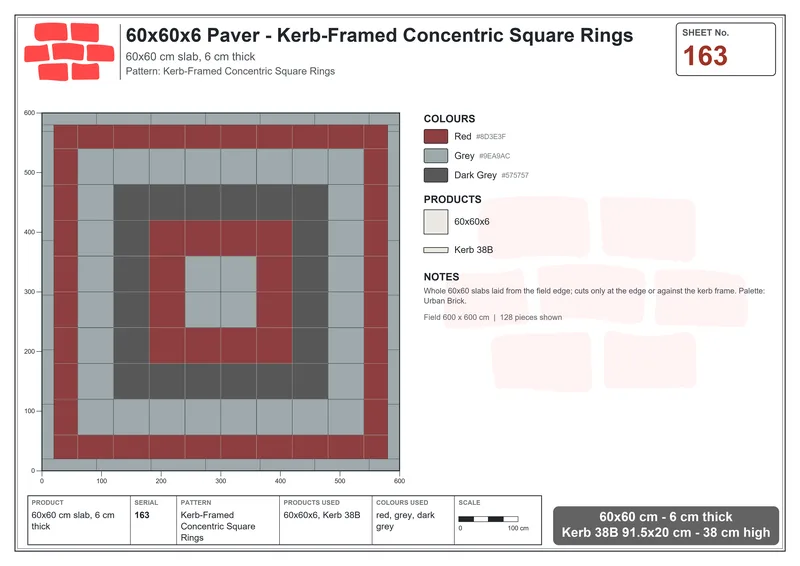 Interlock (Pasco) 60x60 cm · SQ66-163 · Kerb-Framed Concentric Square Rings · Laying plan Interlock (Pasco) 60x60 cm · SQ66-163 · Kerb-Framed Concentric Square Rings · Laying plan