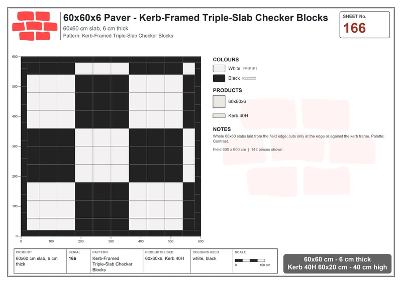 Interlock (Pasco) 60x60 cm · SQ66-166 · Kerb-Framed Triple-Slab Checker Blocks · Laying plan Interlock (Pasco) 60x60 cm · SQ66-166 · Kerb-Framed Triple-Slab Checker Blocks · Laying plan