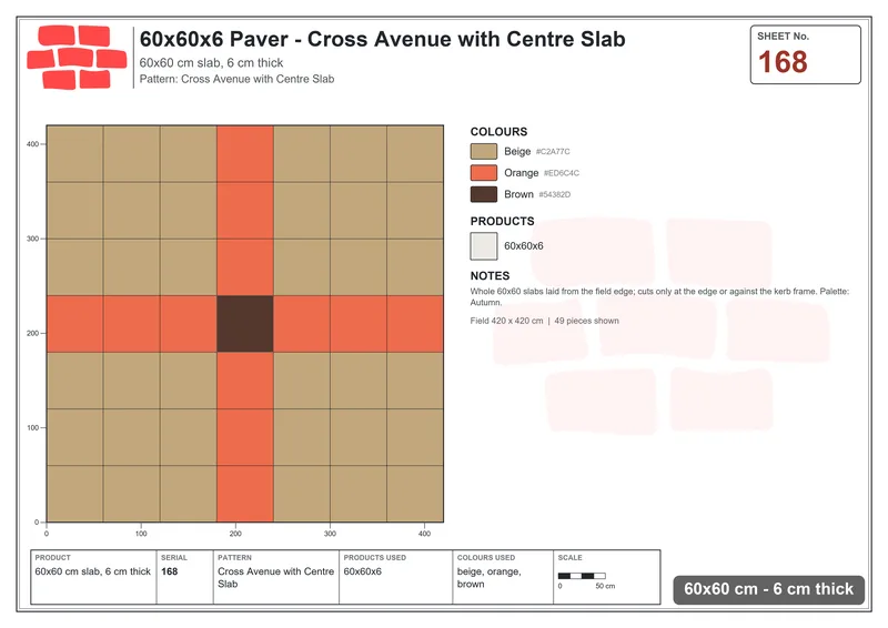 Interlock (Pasco) 60x60 cm · SQ66-168 · Cross Avenue with Centre Slab · Laying plan Interlock (Pasco) 60x60 cm · SQ66-168 · Cross Avenue with Centre Slab · Laying plan